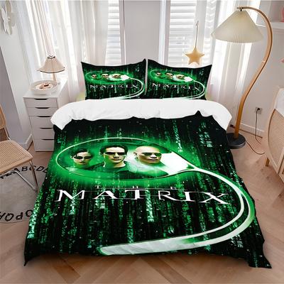 3pcs Matrix Neo Bedding Set, Soft Polyester Duvet Cover and Pillowcases Machine Washable Seasons All Suitable 33