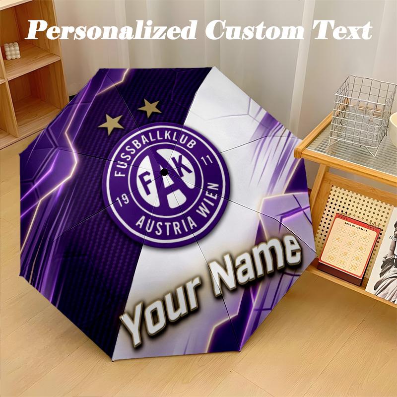 8 Rib Auto Folding Umbrella Austria Wien FC Print Custom Name Text Portable Rain Gear