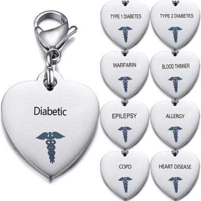Нержавеющая сталь в форме сердца персонализированный кулон с медицинским удостоверением личности брелок диабетический тип 1 тип 2 болезнь сердца гипертония ожерелье/брелок мужчины женщины