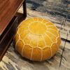 Moroccan PU Leather Pouf Embroider Craft Ottoman Home Modern Footstool Round 55*35cm Artificial Leather Unstuffed Cushion