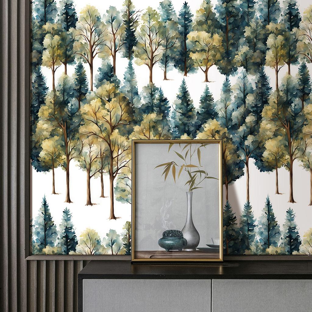 Forest Peel and Stick Wallpaper Woodland Trees Contact Paper Waterproof Self-Adhesive Wall Paper for Bedroom Cabinets Decor