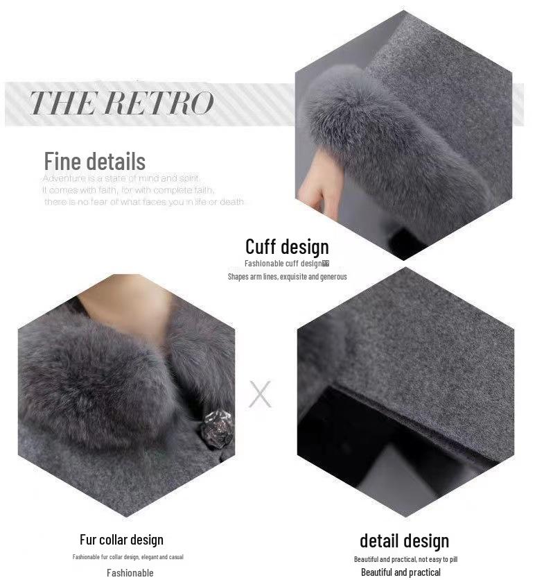 Plus Size Woolen Cape Coat - Autumn/Winter Hepburn Style Cashmere for Women