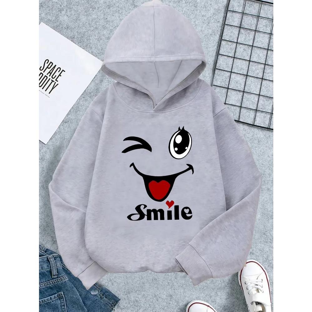 Girls' Long Sleeve Hoodie with Winking Joyful Face Print Casual Sweatshirt Multiple Colors Available Cute 1pc Girls' Hoodie