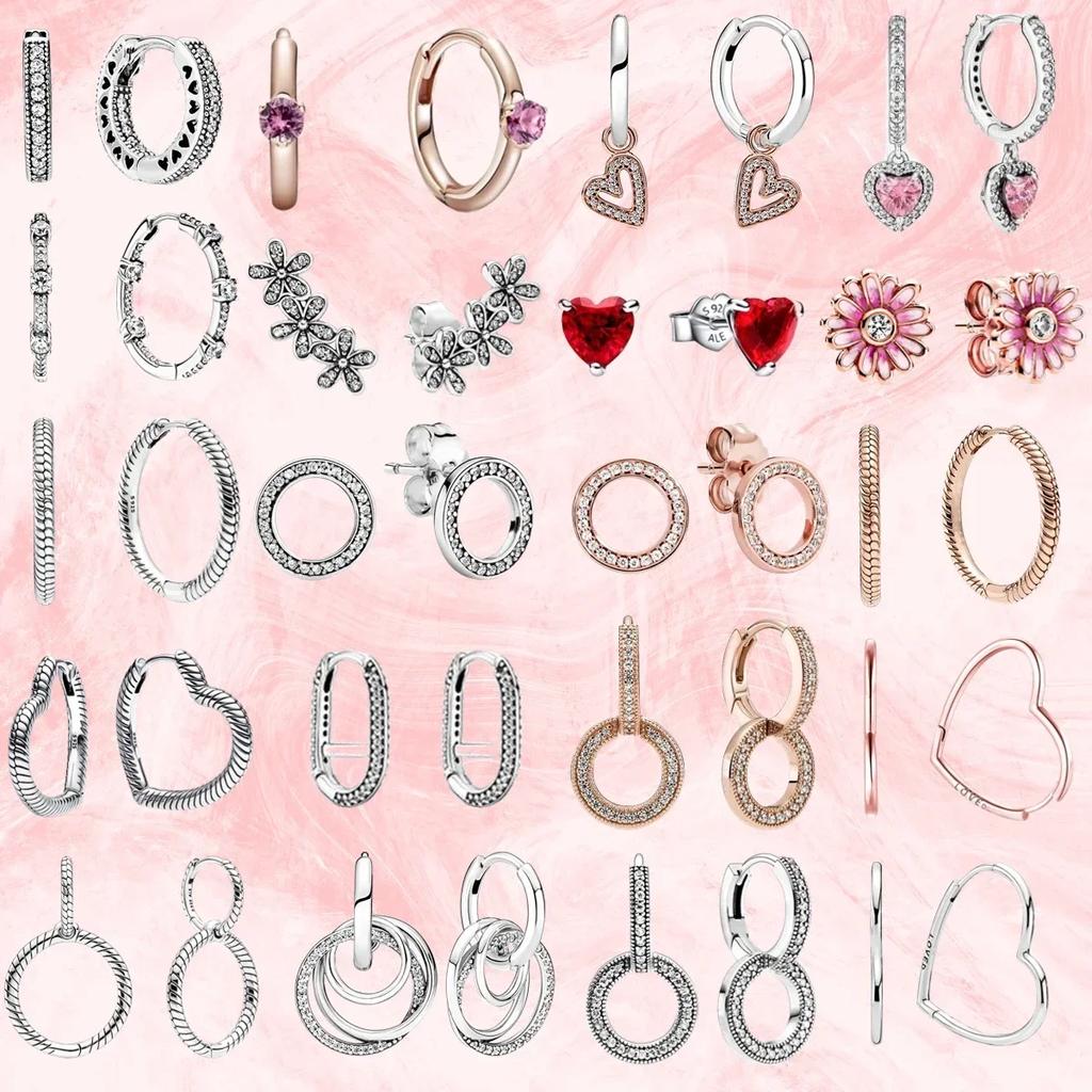 Серьги из стерлингового серебра 925 пробы Pave Moments Heart, вневременная элегантность, очаровательная корона, фирменные серьги для женщин, ювелирные изделия, подарок