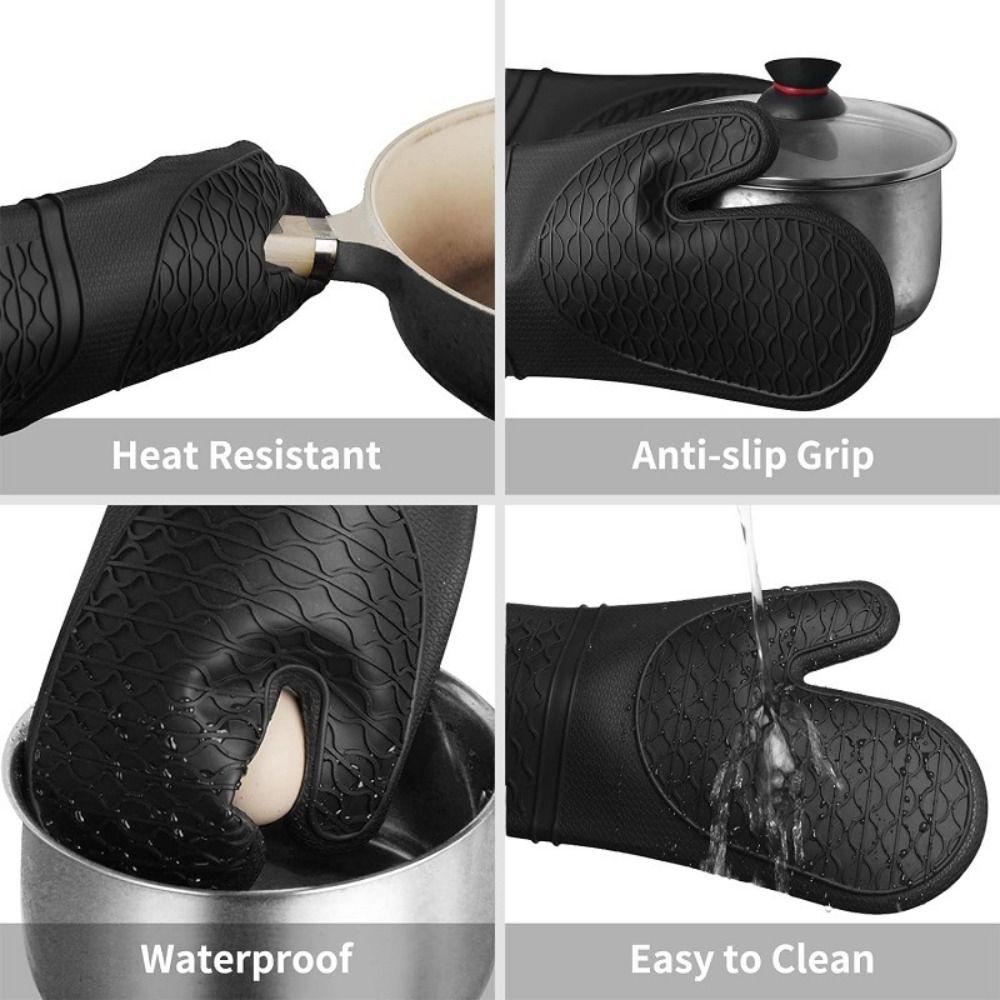 Silicone Heat Resistant Mitts Non-Slip Grip BBQ Gloves Food Grade Kitchen Potholder Household