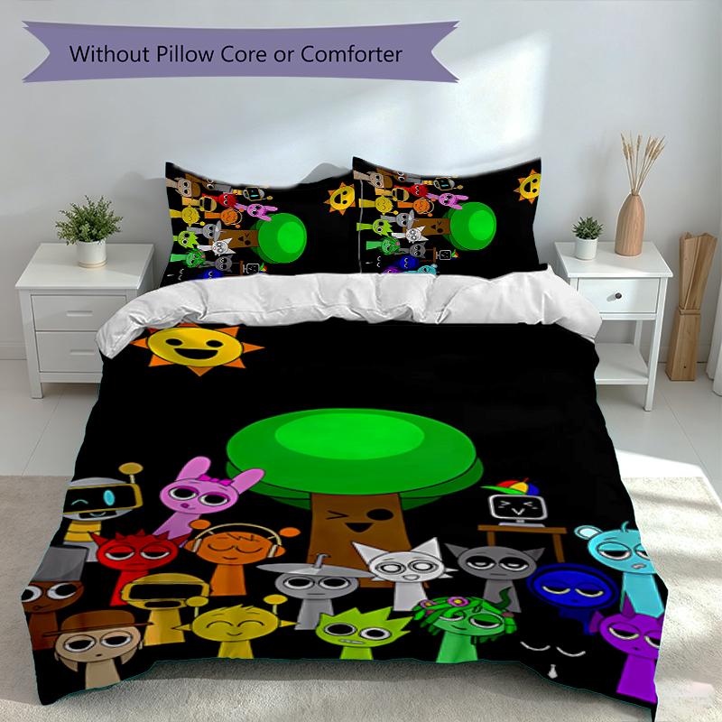 3pcs Incredibox Sprunki Duvet Cover Set, Includes 1 Duvet Cover and 2 Pillowcases,Skin-Friendly&Comfortable Fabric,Suitable Bedding Sets