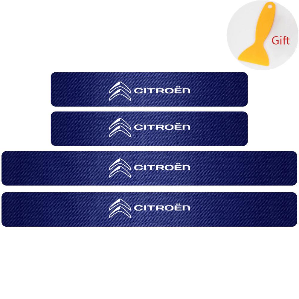 MVDC1 4Pcs Carbon Fiber Car Door Sill Plate Protectors Stickers For Citroen C1 C2 C3 C4 Grand Picasso C4L C5 C-ELYSEE Xsara Berlingo