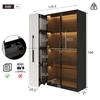 Multifunctional Cabinet 110.5×35×160 cm - Display Cabinet with Glass Door and LED, Side Pull-Out - Design in White and Black, Tall Cabinet