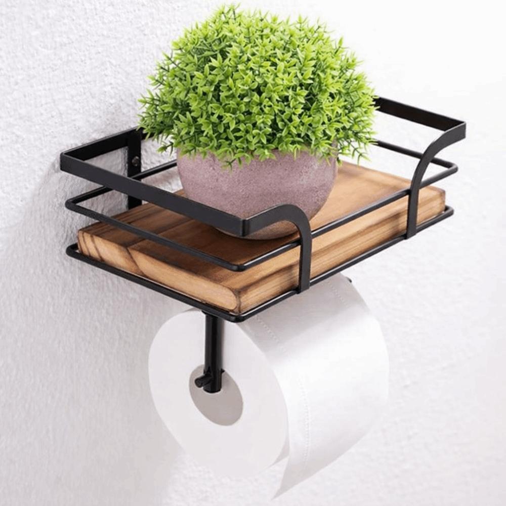 Wall Mounted Toilet Paper Holder Wooden Paper Phone Holder Storage Rack Paper Towel Holder Hotel