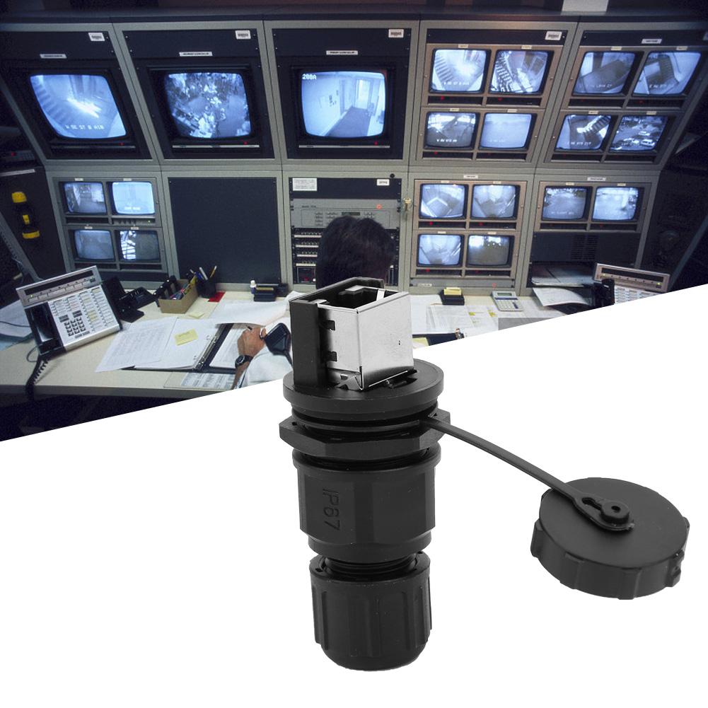 RJ45 Ethernet Connector 180° Water Dust Proof RJ45 Adapter Black Outdoor 8 Pin Post Installation Cou