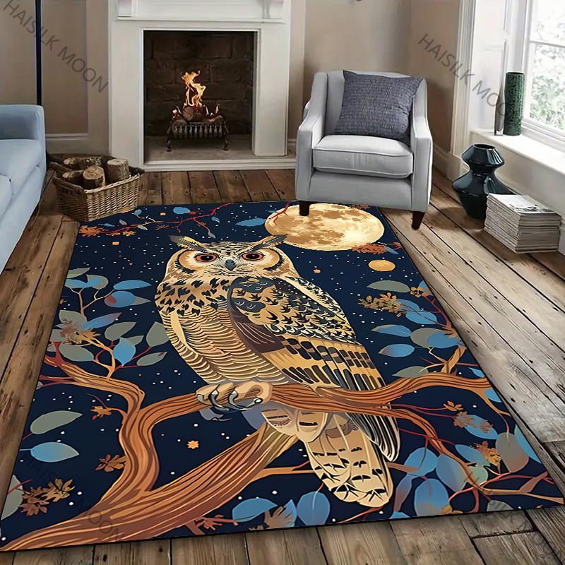 1PC Dark Style Owl Printed Carpet New Release! Rug for Living Rooms Bedrooms, Office Areas, Durable Machines Washable Mat Gifts