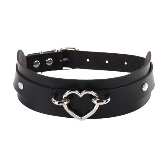 Готическое регулируемое металлическое колье-чокер с пряжкой для женщин, с декором в виде сердца, колье-чокер из искусственной кожи, ювелирный аксессуар