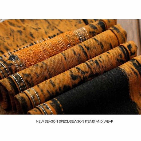 Мужские модные плиссированные джинсы, рваные, с множеством карманов, прямые мужские брюки в стиле пэчворк, повседневные мужские эластичные джинсовые брюки с дырками