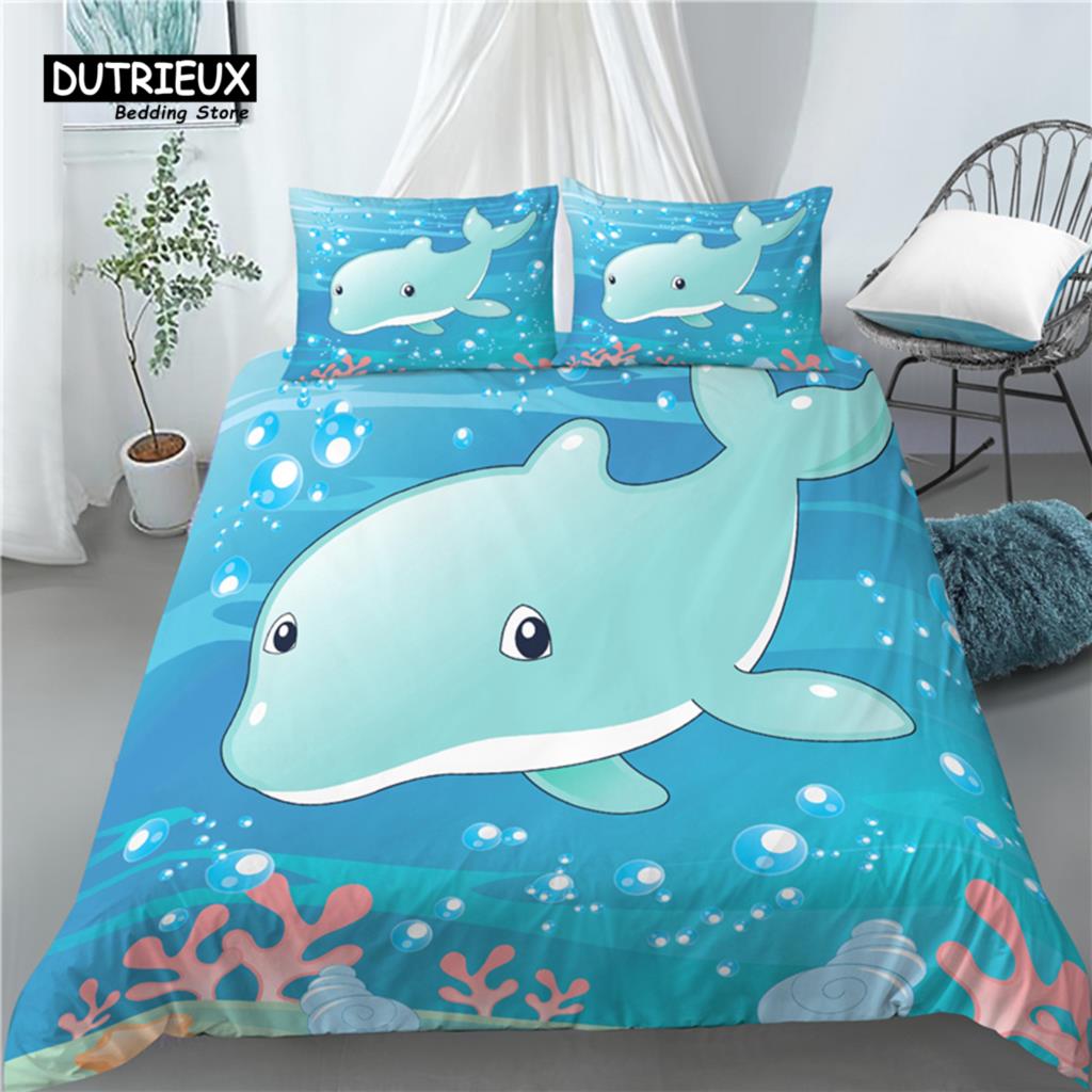 Home Living Luxury 3D Cartoon Shark Print 2/3Pcs Soft Duvet Cover and PillowCase Kids Bedding Sets Queen and King EU/US/AU Size