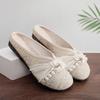 Women Slippers Summer Cloth Shoes Ethnic Style Linen Flat Slippers Women's Outside Baotou Half Dragged Women Sandals Bead Style
