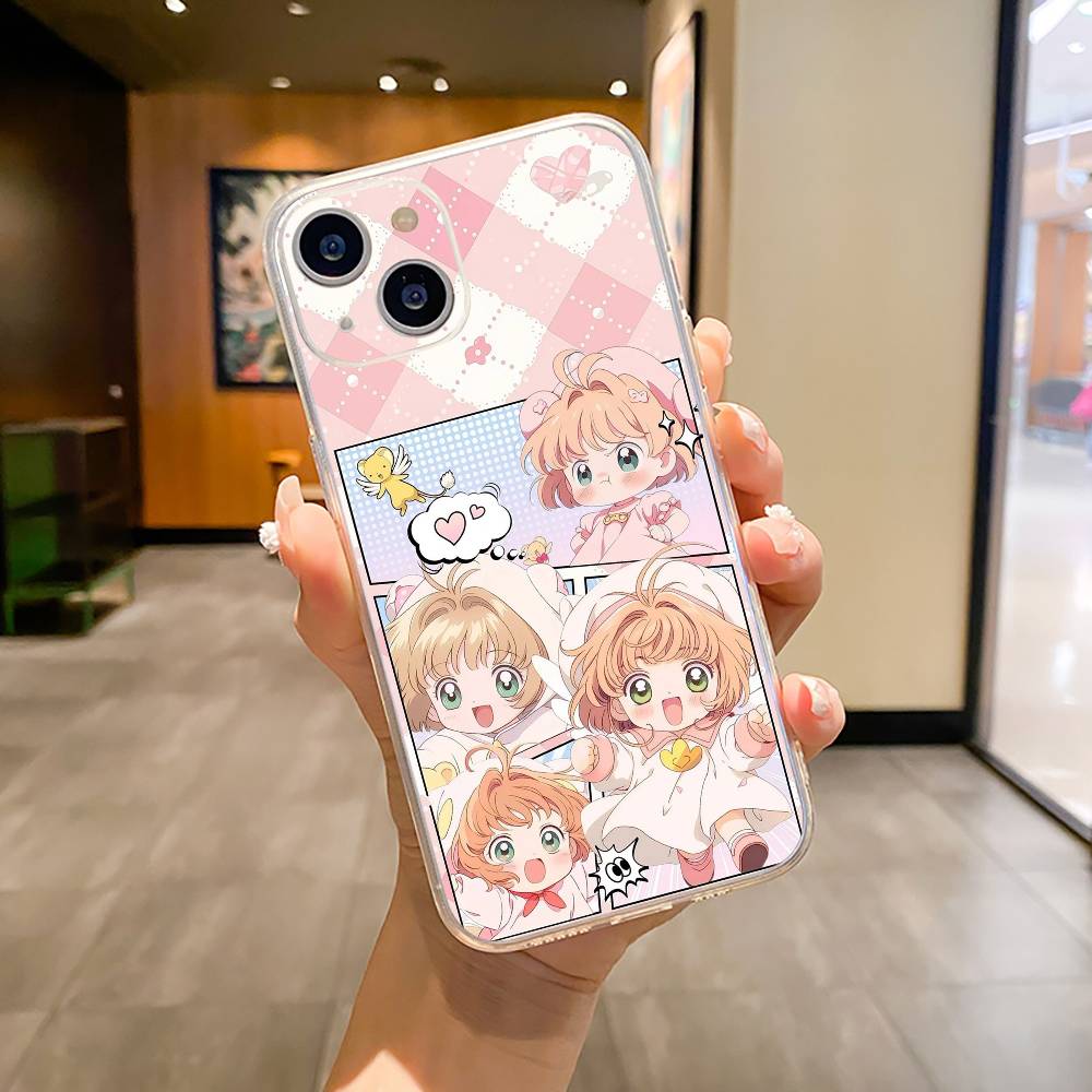 Аниме карты-девушка-сакура Чехол для телефона для iPhone17,16,15,14,13,12,11, Pro Max, Plus Мягкий силиконовый прозрачный чехол