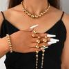 4 шт. комплект украшений из бисера в стиле панк золотого цвета для женщин, модный комплект из цепочки с бисером в стиле хип-хоп, ожерелье на ключицу, серьги, браслет