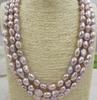 3 Row Purple Baroque 9-10mm Genuine Freshwater Pearl Necklace
