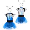2Pcs Kids Girls Halloween Alien Cosplay Costume Short Sleeve Patchwork Shiny Spangles Dress Bodysuit with Alien Hair Hoop Set for Party Performance