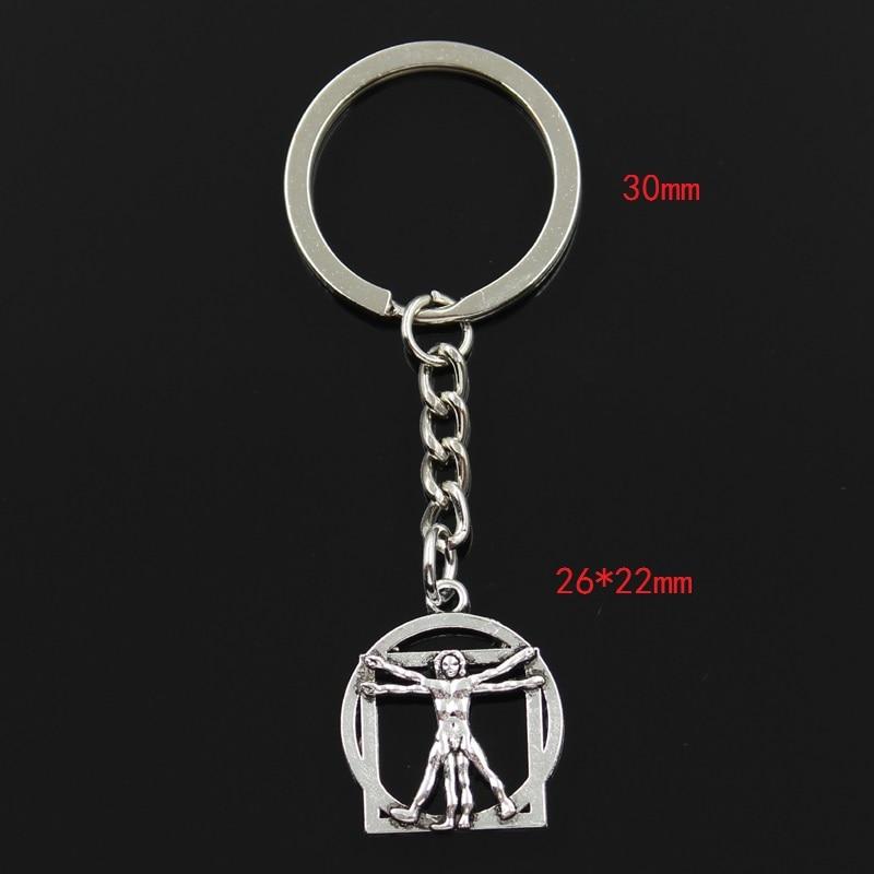 Модный брелок для ключей 30 мм, металлический брелок для ключей, ювелирные изделия, античная бронза, человеческая фигура да Винчи, подвеска 26x22 мм