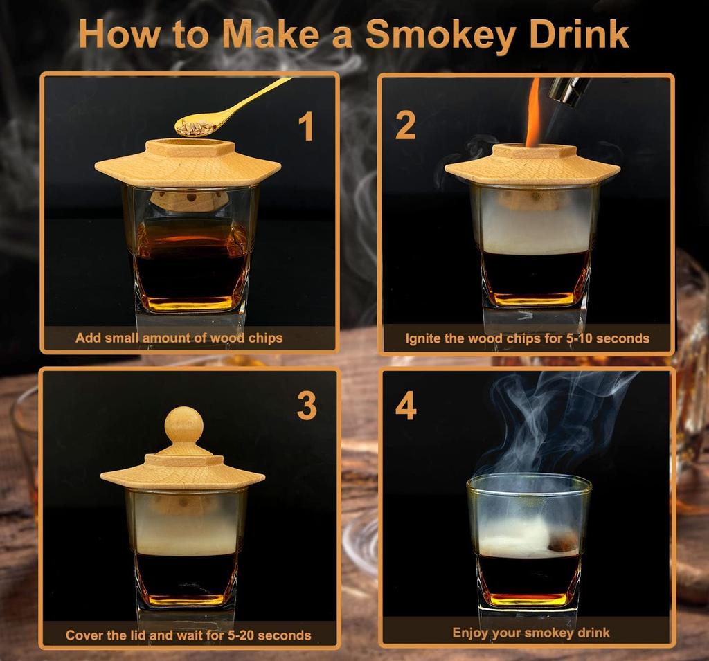 Cocktail Smoker Kit for Bourbon Whiskey Gifts for Men Drink Smoker Infuser Old Fashioned Smoker Kit with Wood Chips for Bar Tool