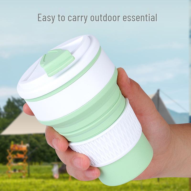 Creative Portable Folding Silicone Coffee Cup with Lid and Custom Logo