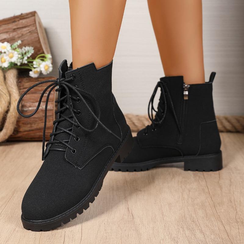 Fashion Side Zip Block Heel Shoes Women's Round Toe Platform Anti-Slip Wear-Resistant Kitten Heel Shoes