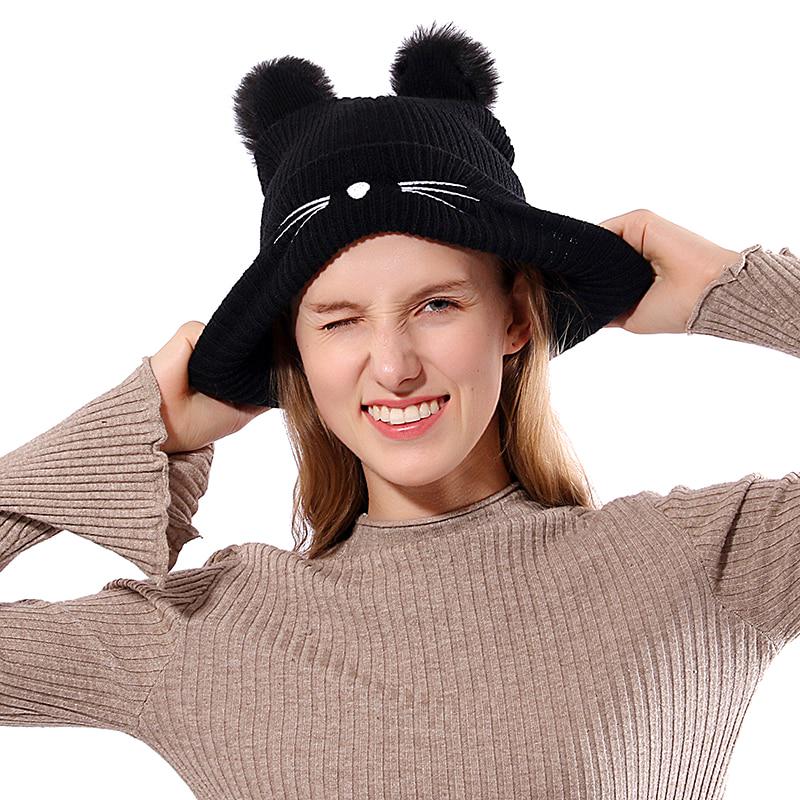 Fashion Cat Ear Women Hat Acrylic Knitted Hat Warm Winter Hat For Women High Quality Bonnet Hat