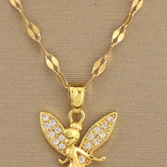 Women Necklace Flower Fairy Pendant Rhinestone Decor Adjustable Chain Girly Style Alloy Necklace for Daily Wear And Gifting