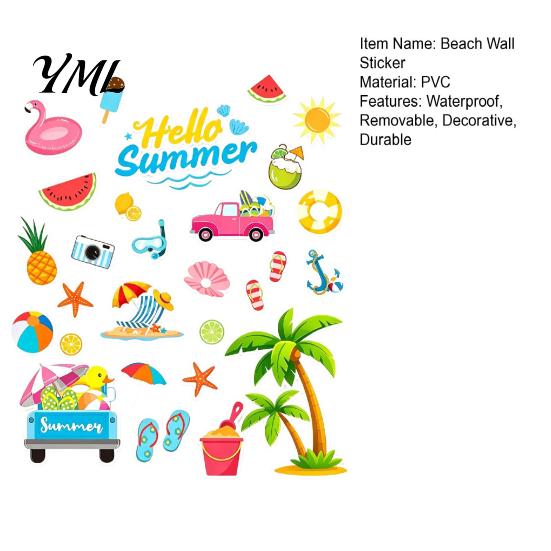 Coconut Tree Wall Decor 2Pcs Hello Summer Beach Window Clings, Tropical Hawaiian Flamingo Removable Theme Decals Stickers Decals, Watermelon Pineapple