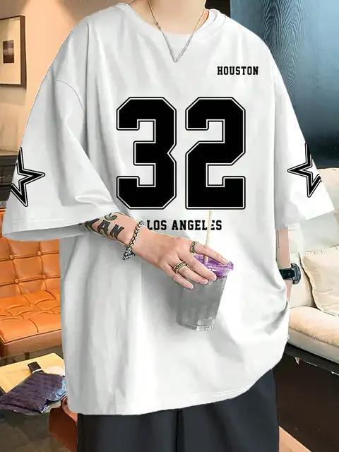 Summer New Los Angels Letter No.32 Print T-shirts For Men Short Sleeve Sports Football Jersey Y2K Loose Oversized Unisex Tops