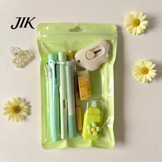 Primary Secondary School Stationery 7PCS Set, Macaron Color Gel Pens/Correction Tape/Cutter/Eraser Include, Learning Supplies Portable Kit with