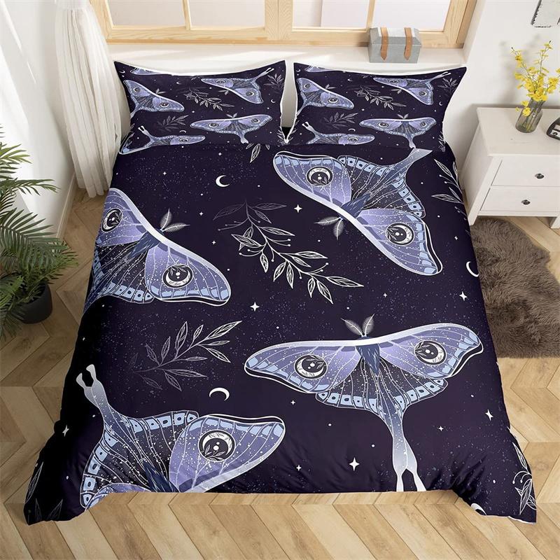 Комплект постельного белья Death Moth Queen Size Gothic Skull Boho, черно-белый декоративный мягкий комплект постельного белья с изображением скелета