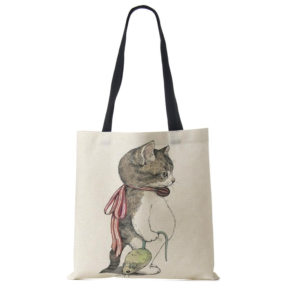 Акварельные сумки-тоут ручной росписи, цветочная милая кошка, принт, наплечная сумка для женщин, леди, офисная сумка, повседневные сумки для покупок, KTY