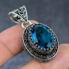 Blue Topaz Handmade 925 Sterling Silver Jewelry Pendant 1.77" H2f86