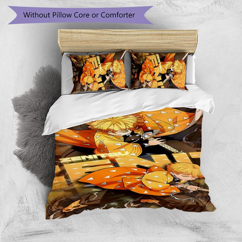 3pcs Agatsuma Zenitsu Design Cover Set - HD Printed Bedding with 1 Cover and 2 Pillowcases - Perfect for Home and Dorm Decor