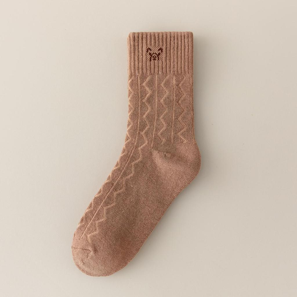 Женские утолщенные махровые носки - теплые носки средней длины с рисунком медведя из мультфильма в японском стиле для осени и зимы