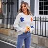 Autumn and Winter Women's Pullover Long Sleeve Floral Sweater Big Size Loose Round Neck Sweater