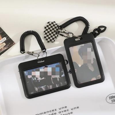 Простой черный цвет Kpop держатель для фотокарты корейская мода студенческий протектор удостоверения личности с подвеской портативный чехол для фотокарты