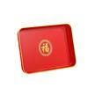 Red Rectangular Tray, Teacups, Water Cups, Plastic Plates In The Living Room, Chinese Wedding Candy Fruit Plate