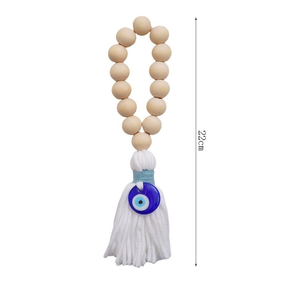 Handmade Wooden Bead Pendant 22cm Rearview Mirror Pendant Retro Tassel Pendant