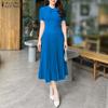 Womens Summer Short Sleeve Casual Pleated Dress
