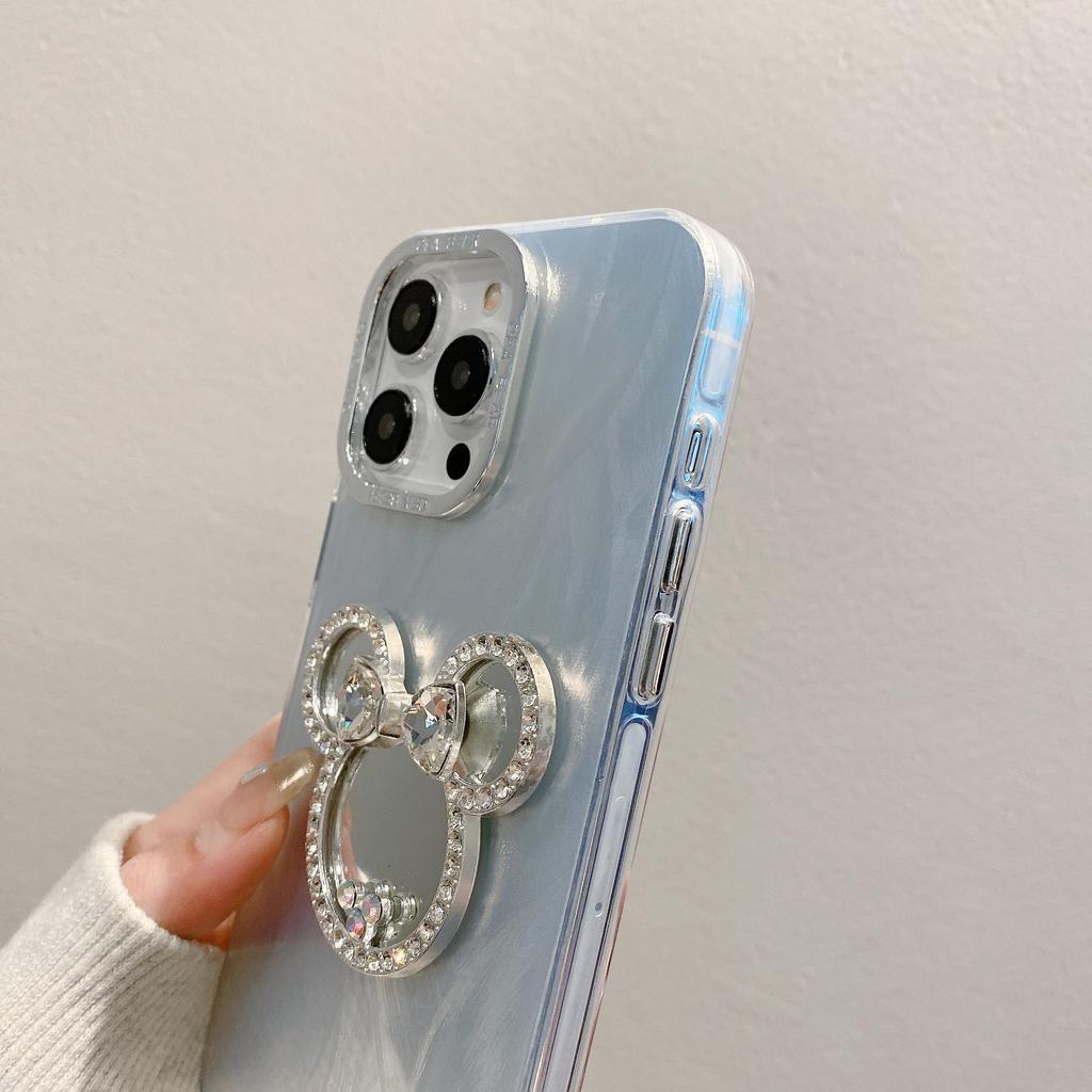 Гальваническая рамка Перо Пряжа Подходит для Apple 15pro Микки Зеркало с браслетом IPhone16promax Жесткий чехол для мобильного телефона