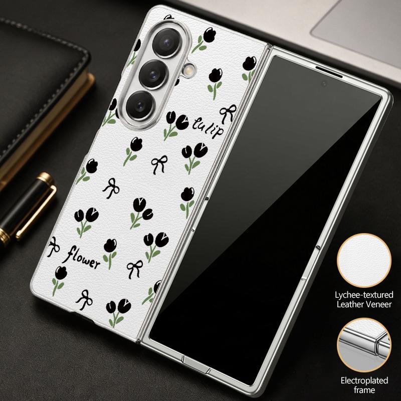 Ретро Цветы Черная Роза Печать Чехол Для Samsung Galaxy Z Flip 8 7 6 5 Z Flip8 Flip7 Flip6 Гибридный 3-в-1 Покрытие Кожаная Накладка Чехол Для Складного Телефона