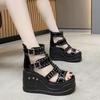 Fashion 10CM Gladiator Wedge Sandals Women's New Summer Fish Mouth Hollow Waterproof Rivet Platform Heightened Roman Sandals Punk Boots