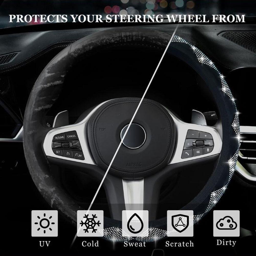 Чехол на руль автомобиля Diamond, аксессуары для салона автомобиля, аксессуары для салона автомобиля для девушек, нескользящий чехол для рулевого колеса автомобиля V2G6