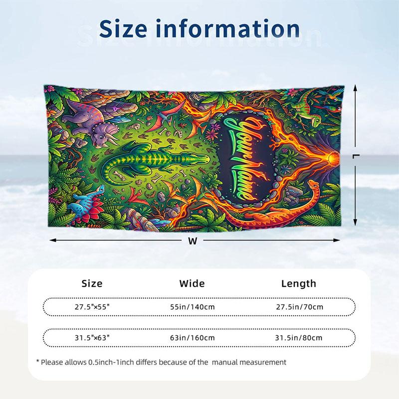 Dinosaur Theme Beach Towel Personalized Custom Name & Text Soft Quick Dry Beach Towel for Swimming Travel