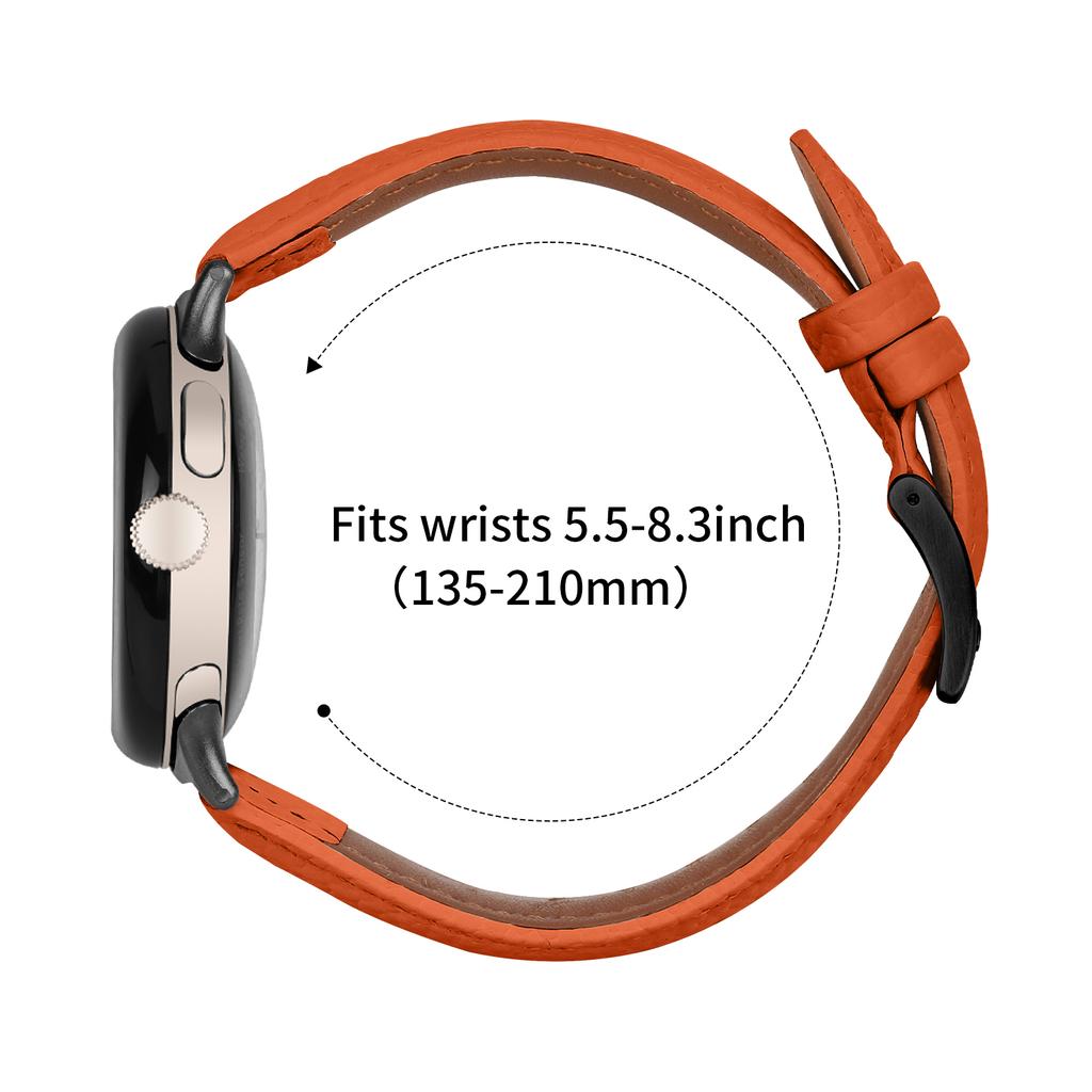 Litchi Textured Genuine Cow Leather Strap with Electroplated Buckle for Google Pixel Watch 4/3/2/Watch 41mm Pointed-End Watch Band