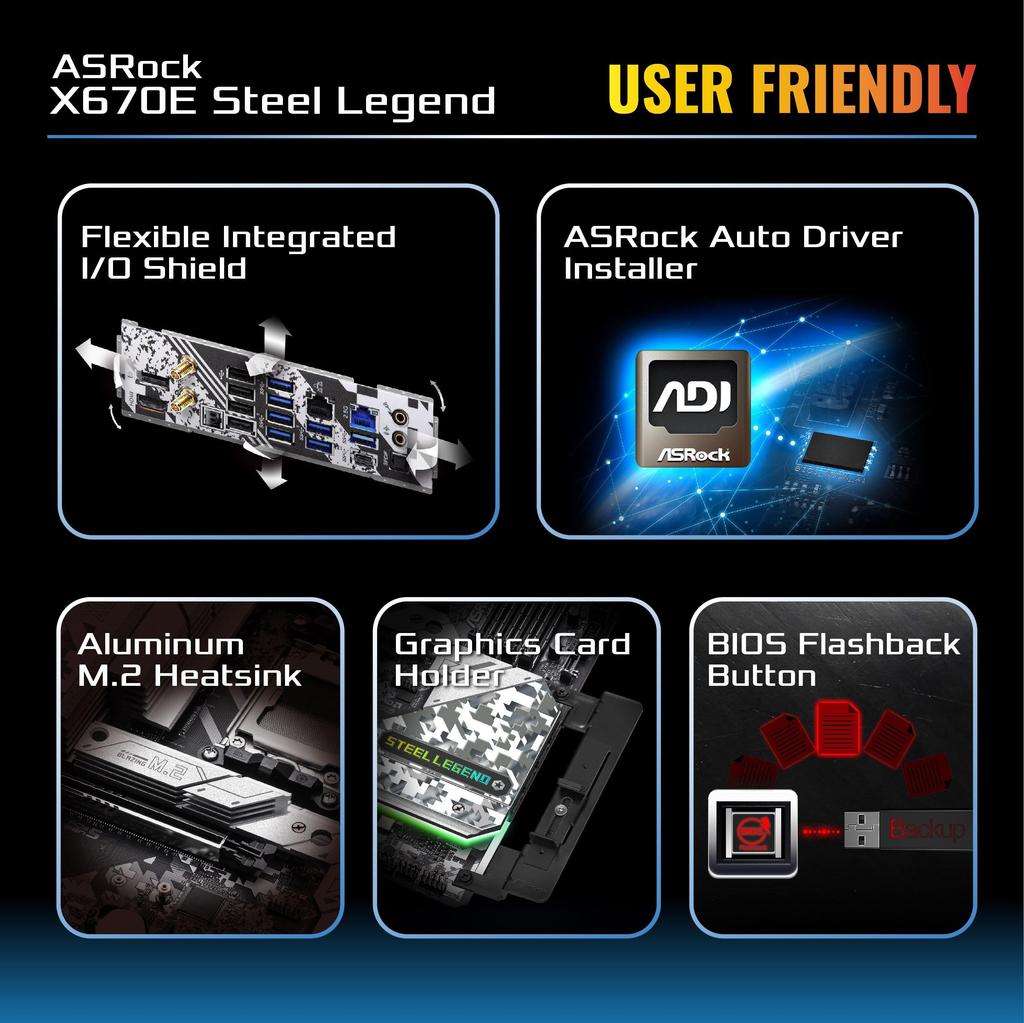 Материнская плата ASRock X670E Steel Legend совместима с процессором AMD Ryzen серии 7000 Материнская плата X670E ATX Авторизованный дистрибьютор (Сокет AM5) [Одомашненный