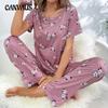 Women's Milk Silk Homewear Round Neck Short Sleeve Long Trousers Suit